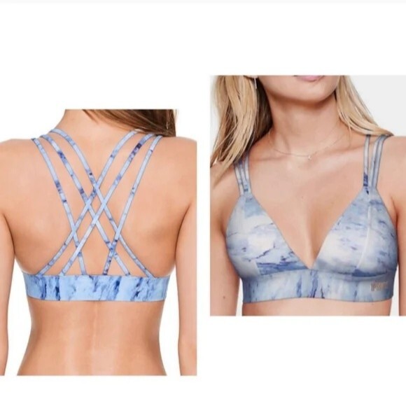 PINK Victoria's Secret Blue Tie Dye Criss Cross Bralette Bra Medium - Picture 1 of 8